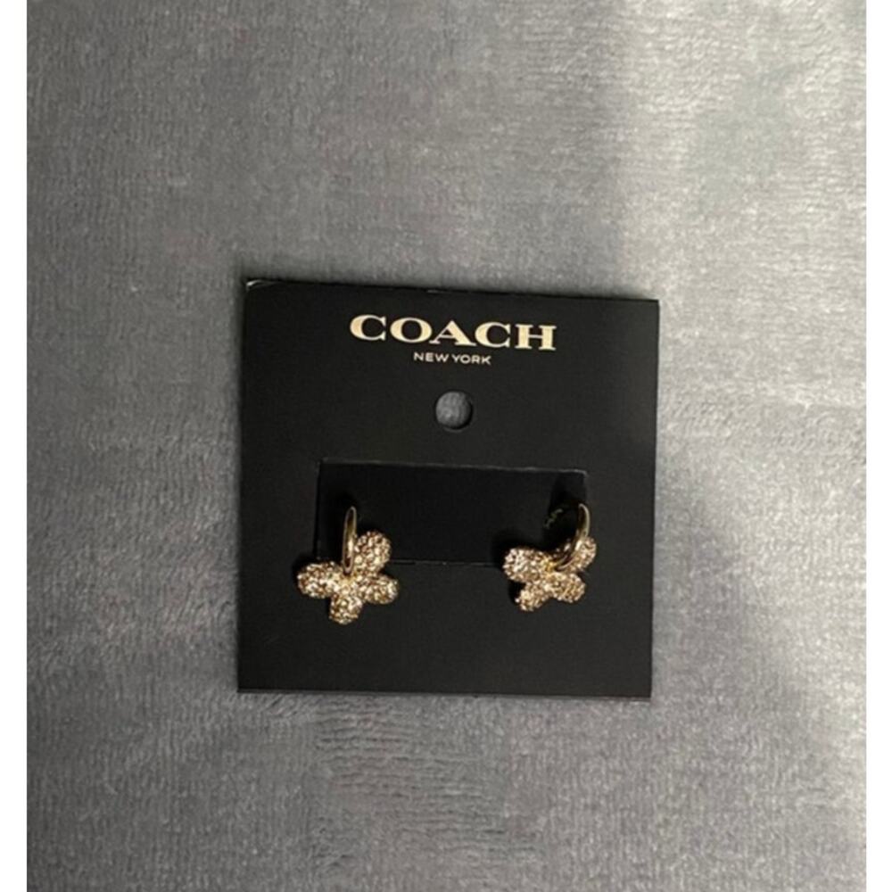 Coach Pavé Butterfly Huggie Earrings Women’s Gold Plated Brass Sparkle NWT - Picture 4 of 5